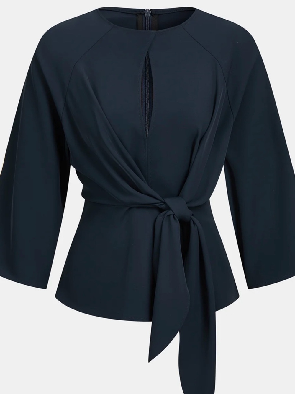 Commense Navy Twist-Front Tie Blouse